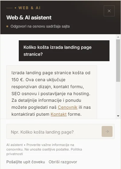 AI chatbot widget na webai.rs