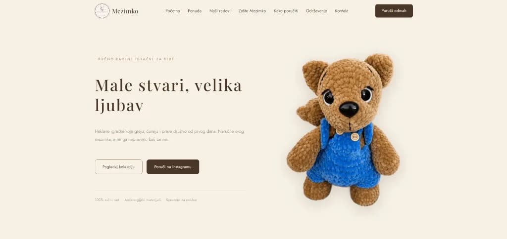 Primer sajta: Mezimko — ručno rađene igračke za bebe